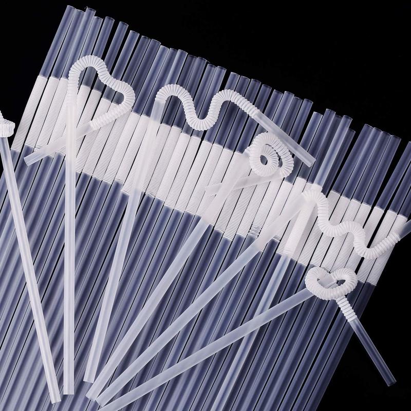 [Individually Wrapped] 100  Clear Flexible Plastic Straws, Disposable Bendy Straws, 10.2