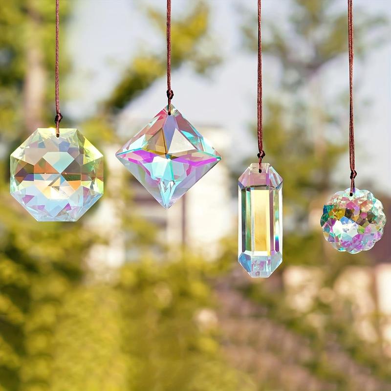 Artificial Crystal Hanging Suncatcher, 4 Counts Rainbow Prism Suncatcher Window Hanging Decor, Hanging Decorations for Home Decor, Gift for Girl