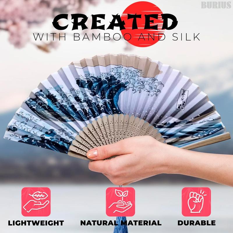 Fan Hand Held Foldable Fan - Portable Fan Handheld Bamboo Fans  Vintage Hand Fan for Women Retro Fan - Handheld Fan Folding Kanagawa Wave Vintage Retro Style Handheld  Decor