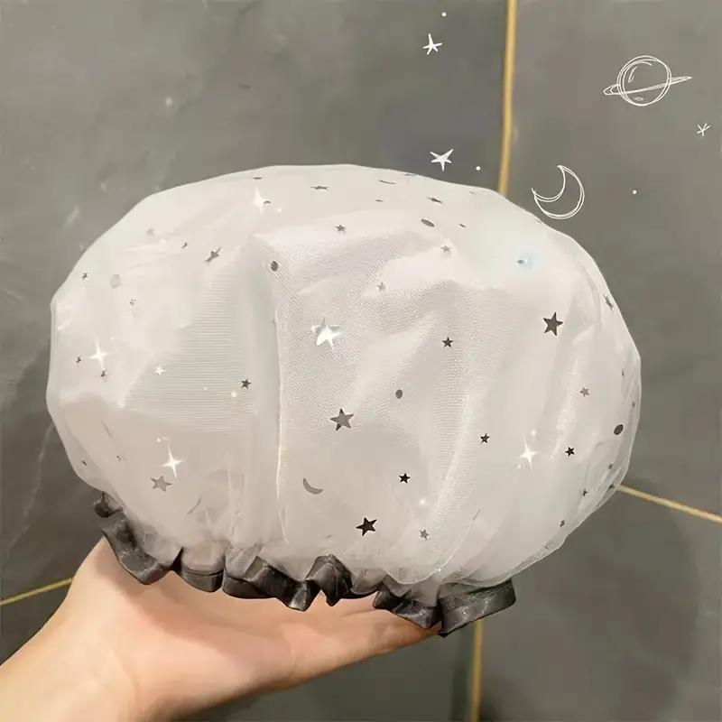 Star Pattern Mesh Shower Cap, 1 Count Double-layer Waterproof Bathroom Cap, Kitchen Fume Proof Cap