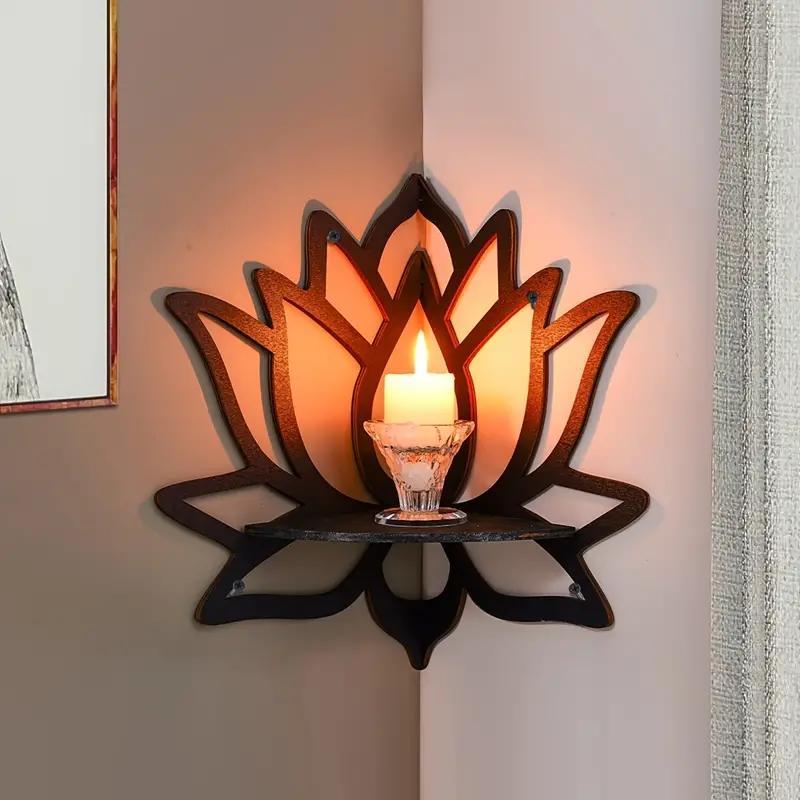 Wooden Lotus Design Wall Mounted Storage Rack, Corner Storage Holder, Summer Home Decor, Home Organizer for Living Room Bedroom Bathroom, Summer Decor, Room Decor