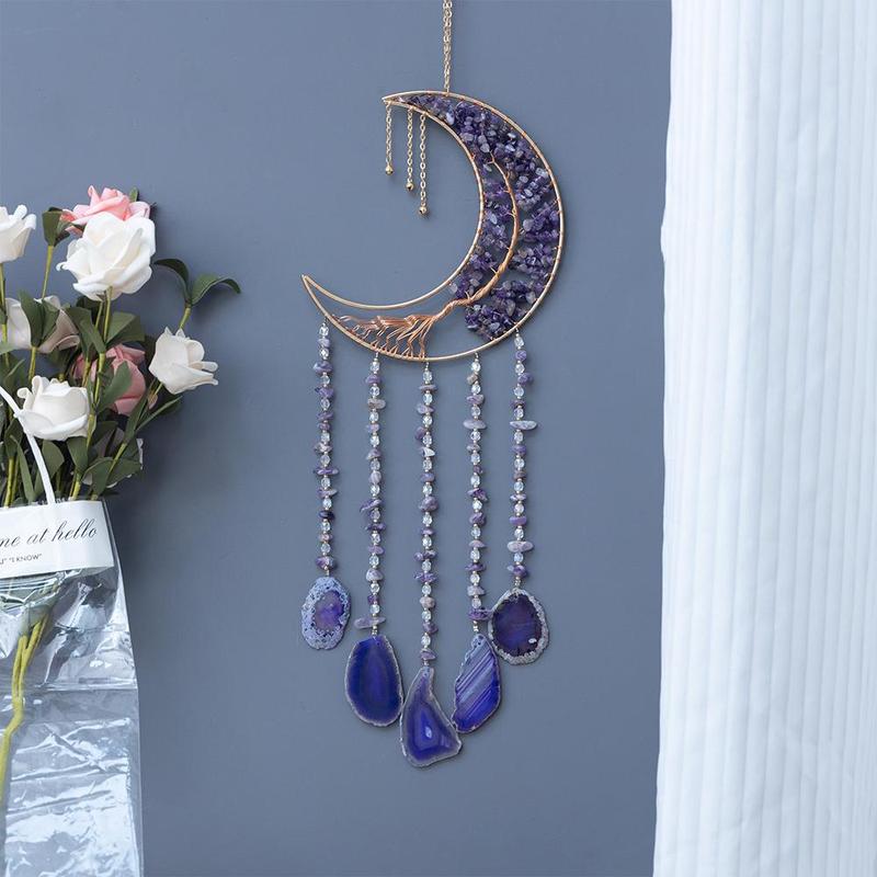 Creative Moon Design Hanging Decor, 1 Count Artificial Crystal Dream Catcher with Pendant, Hanging Decoration for Home Living Room Outdoor Indoor Window