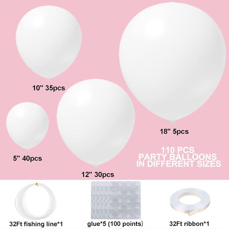 White Balloons 110 count White Balloon Garland Arch Kit 5 10 12 18 Inch Matte Latex White Balloons Different Sizes as  Shower Balloons Birthday Balloons Wedding Christmas Balloons Party Decorations