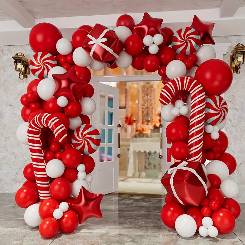 97pcs Vibrant Christmas Balloon Garland Arch Kit - Includes Red, White, and Red Star Latex Balloons, No Power Required, Easy to Assemble Perfect Festive Party Decorations for Christmas, Mardi Gras, New Year, Family Reunion, Other Cele