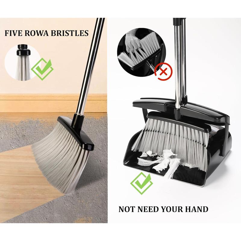 Broom and Dustpan Set for Home with Lid Indoor Upright Dustpan Broom and , Long Handle Apartment Household Essentials for Sweeping Office Kitchen