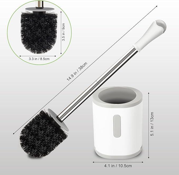 Compact Toilet Brush & Holder, Stainless Steel Handle, Space Saving for Storage, Deep Cleaning, Drip-Proof, Easy to Assemble, Nylon Bristles