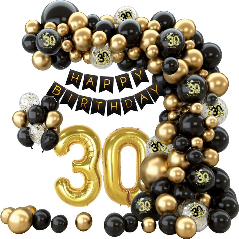 30th Birthday Balloon Garland Banner Set,88pcs Gold Black 30 Birthday Confetti Balloon Decoration,30 Years Old Happy 30th Birthday Party Banner Decor