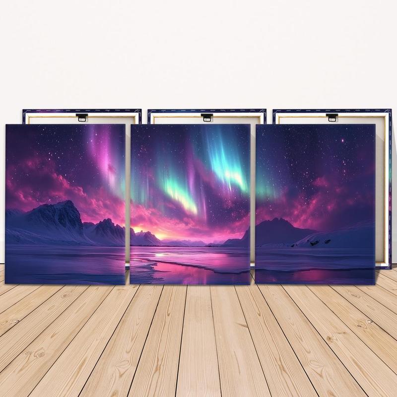 Wooden Framed Canvas Painting, 3 Counts set Nature Landscape Pattern Wall Art, Modern Wall Decor for Home Living Room Bedroom Office