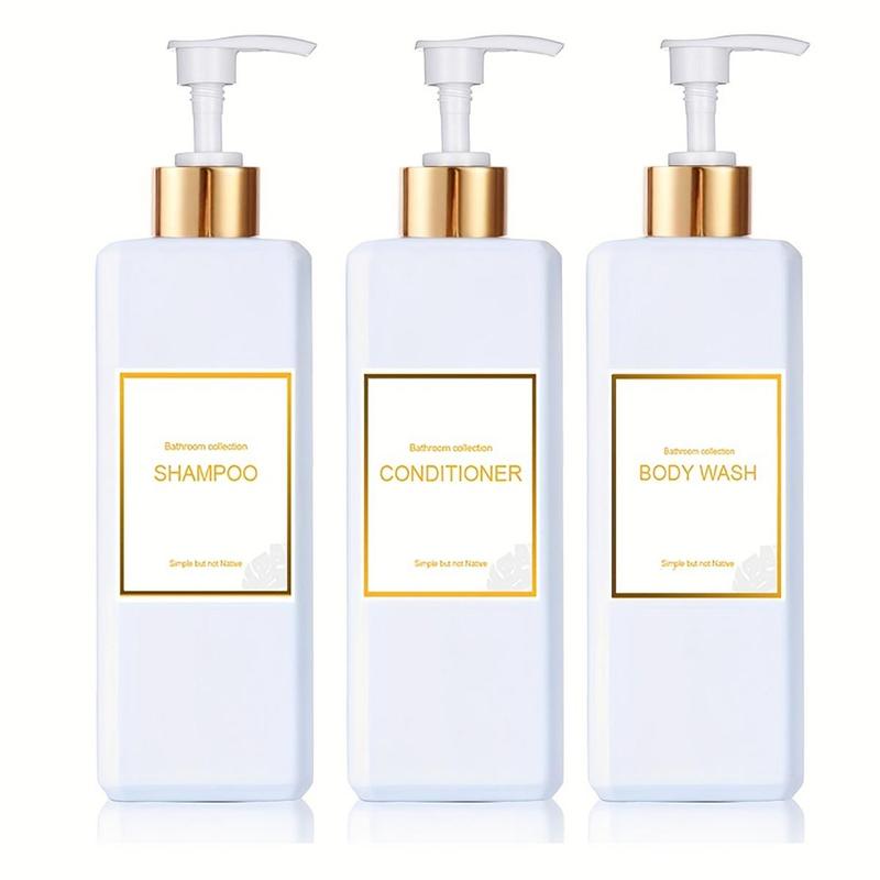 500ml Bathroom Soap Dispenser with Label, 3 counts set Empty Refillable Lotion Dispensing Pump Bottle, Everything Shower Products, Summer for Gift