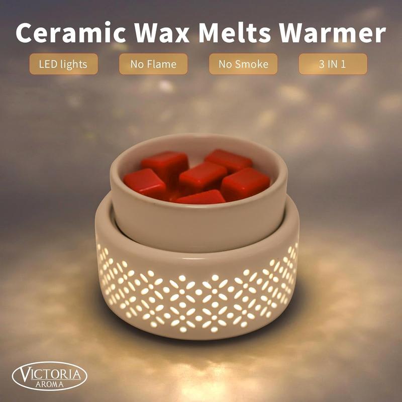 Ceramic Wax Melt Warmer - 7 Colors Changing LED Light Candle Wax Warmer for Scented Wax, Electric Fragrance Wax Melter for Home, Office, Bedroom Decor, and Gifts Ornaments Decoration