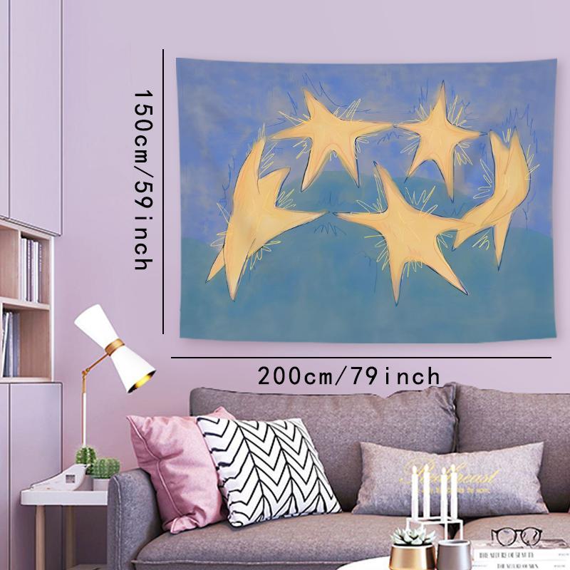 Abstract Yellow Star Pattern Tapestry, 1 Count Bohemian Style Wall Hanging Tapestry, Wall Art Decor for Home Living Room Bedroom Dorm