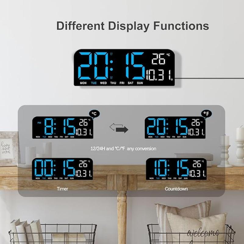 Luminous Large Screen LED Alarm Clock - Displays Week, Temperature, Humidity, and Timer - Perfect for Bedroom, Living Room, and Office Decoration with Modern Design