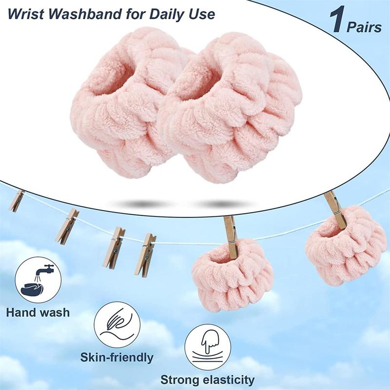 Face Washing Wristbands, 2 Counts Wrist Wash Band, Pink Fuzzy Bath Wrist Band, Reusable Wrist Spa Wash Band, Wrist Towels for Washing Face