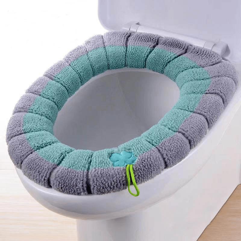 2pcs Winter Warm Toilet Seat Cover Mat Bathroom Toilet Pad Cushion with Handle Thicker Soft Washable Closestool Warmer Accessories toilet seat