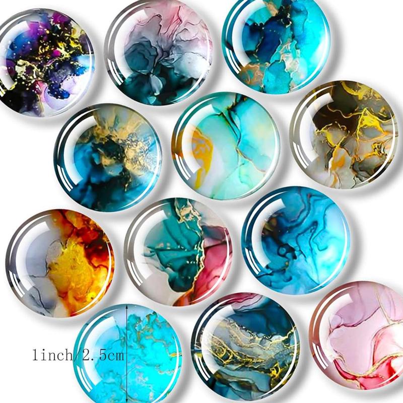 Marble Pattern Round Gemstone Glass Magnet, 12pcs set Creative Mixed Color Fridge Magnet, Fridge Magnet Sticker for Home Decor