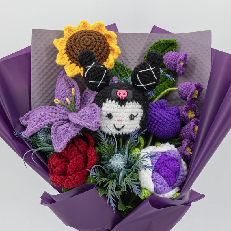 YShomy Handmade Crochet Flowers Bouquet with Brooch and Greeting Card for All Occasions