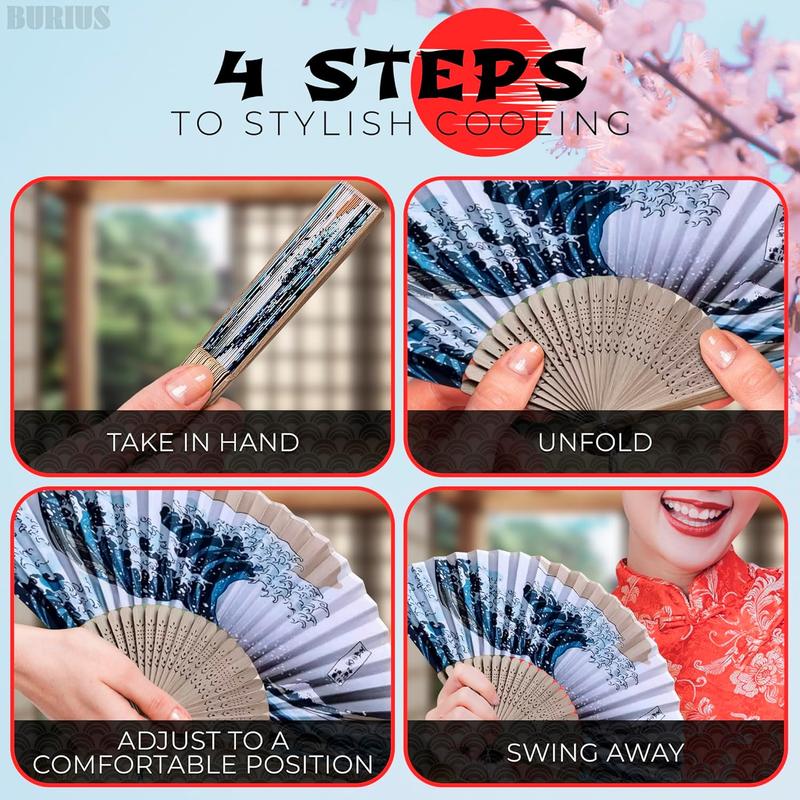 Fan Hand Held Foldable Fan - Portable Fan Handheld Bamboo Fans  Vintage Hand Fan for Women Retro Fan - Handheld Fan Folding Kanagawa Wave Vintage Retro Style Handheld  Decor