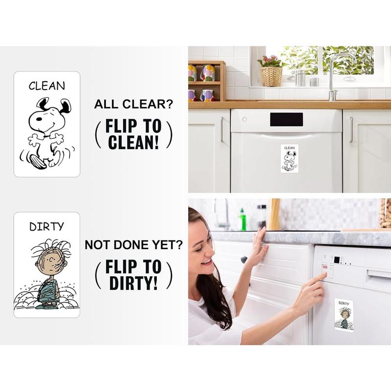 Funny Cute Cartoon Clean Dirty Dishwasher Magnet, Washing Machine Magnet Double Sided Kitchen Reversible Dish Washer Magnet Sign, Refrigerator Magnet Flip with Magnetic Plate Decor