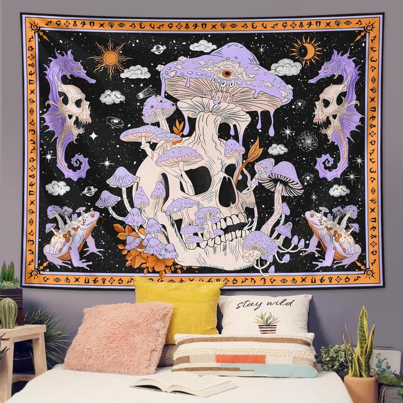 Room Decor Skull Mushroom Pattern Tapestry,  Room Decor Halloween Gothic Wall Hanging Tapestry, Halloween Decor, Wall Hanging Decoration for Living Room Study Room, Bedroom Accessories, Home Decor Ideas for Halloween, Fall Decor