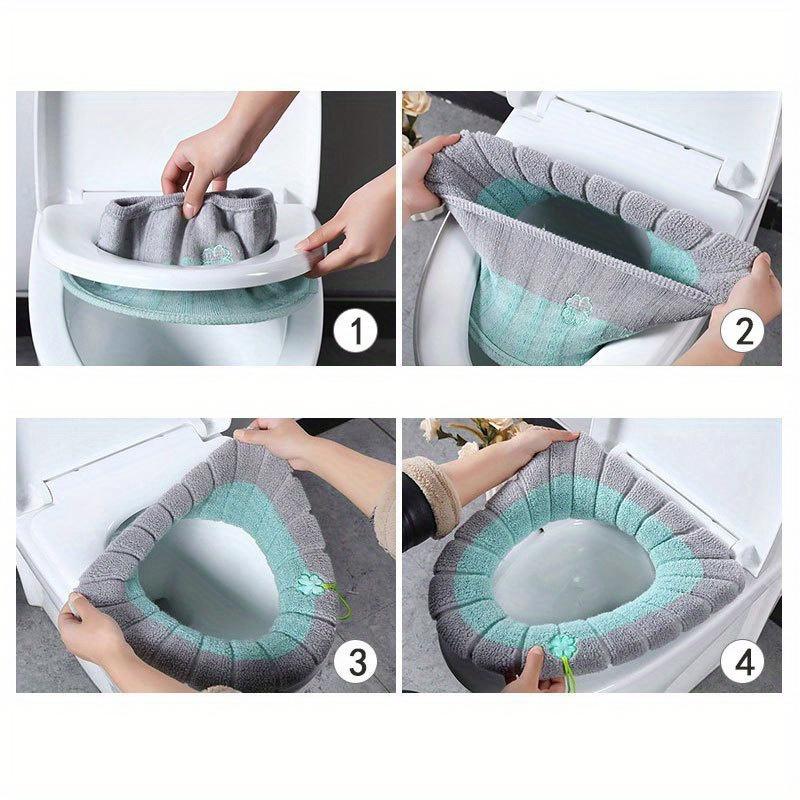 2pcs Winter Warm Toilet Seat Cover Mat Bathroom Toilet Pad Cushion with Handle Thicker Soft Washable Closestool Warmer Accessories toilet seat