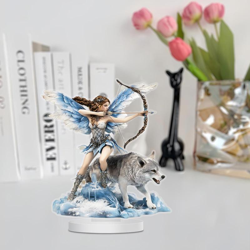 Angel & Wolf Design Acrylic Plaque, 1 Count Creative Desktop Decoration for Living Room Bedroom Study Room, Ideal Gift for Family and Friend