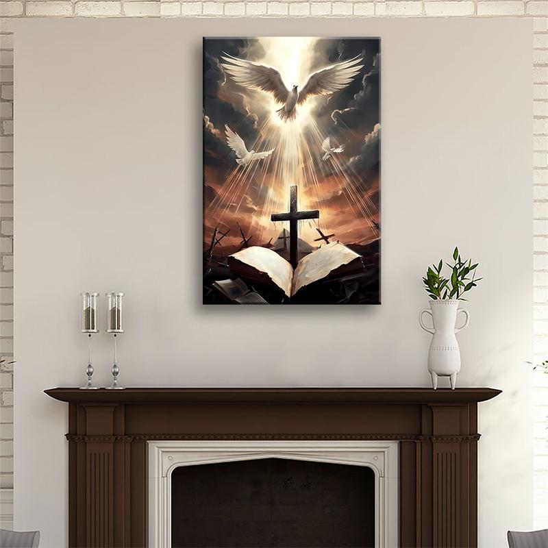 Christian canvas mural, wall decor, cross bible dove religious decor, unframed decorative art  Ornaments Artistic Photo