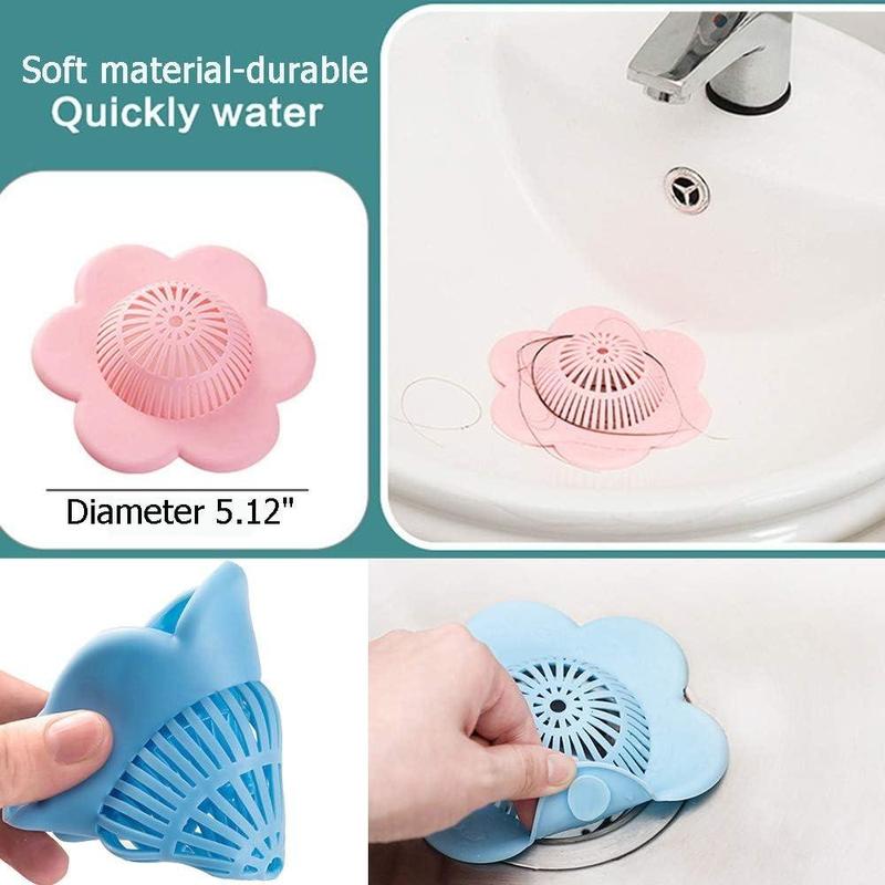 Silicone Flower Shaped Hair Catcher, 4 Counts Shower Drain Cover with Suction Cup, Bathroom Gadgets