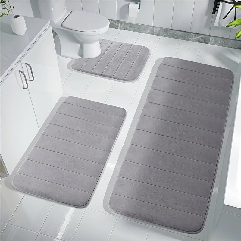 3pcs Plush Memory Foam Bath Mats - Soft, Fast Absorbent, Non-Slip, Washable, Comfortable, Thickened Bath Rug for Shower Room, Kitchen, Laundry, Bedroom, Indoor Use - Bathroom Accessories