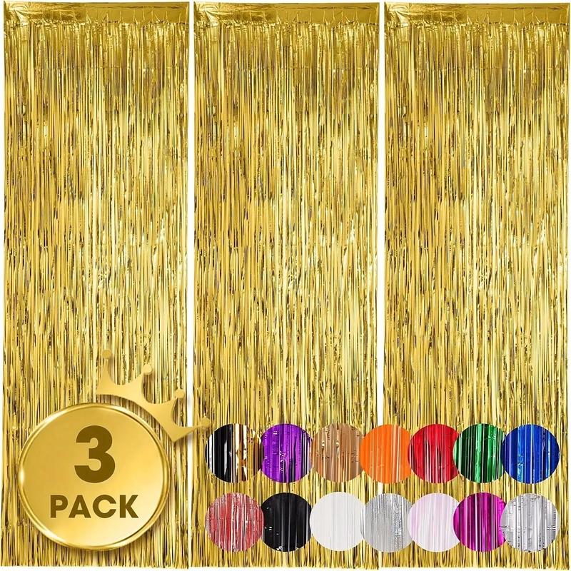 Party Backdrop Foil Curtain for Mean Girls Decorations, 3 Counts Glitter Tassel Curtain, Decorative Curtain for Home Birthday Party Wedding Anniversary