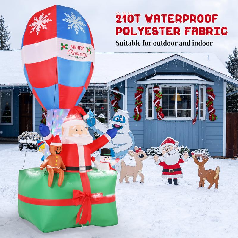 9 FT Christmas Inflatables Outdoor Decoration, Colorful Dynamic LED Lighted Santa with Gingerbread Man and Snowman, Gift Box with Giant Balloon Blow Up Yard Decorations for Xmas