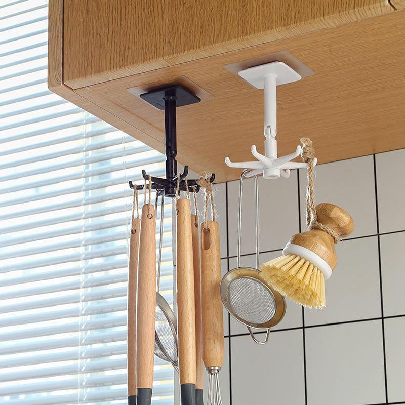 Wall Mounted Rotatable Hook, 1 Count Multi-purpose 360 Degree Rotatable 6-claw Rack Organizer, Kitchen Utensil Hook, Home Kitchen Supplies