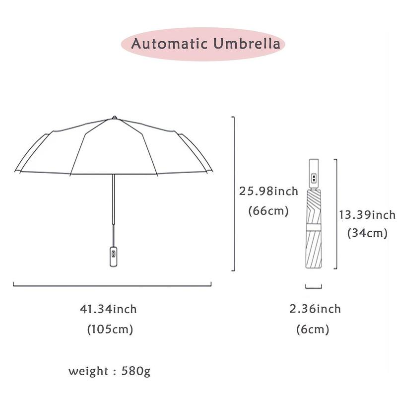 Automatic Folding Umbrella, 1 Count Portable 12-rib Fiber Bone Umbrella, Sun & Rain Dual-use Umbrella for Outdoor Activities