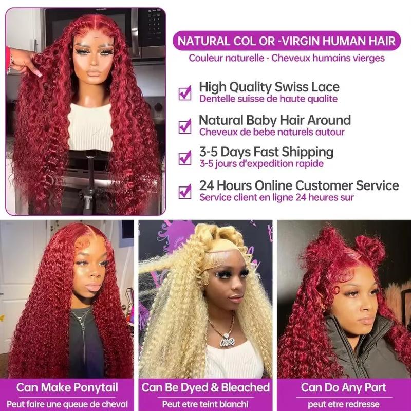 250 Density 30 34 Inch Burgundy 13x6 Hd Lace Frontal  Wig Brazilian 99J Red Curly Wigs Deep Wave Lace Front Wigs Women