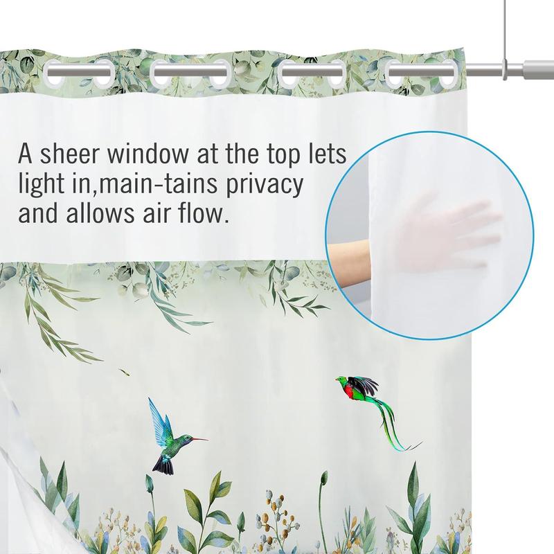 Bird & Flower Pattern Shower Curtain, Waterproof Hook Free Design Shower Curtain,  Bathroom Accessory, Summer Essentials, Bathroom Supplies for Home Decor, Bathroom Gadgets 2024