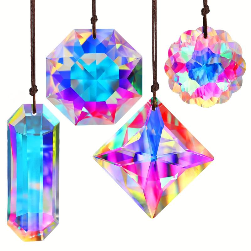 Artificial Crystal Hanging Suncatcher, 4 Counts Rainbow Prism Suncatcher Window Hanging Decor, Hanging Decorations for Home Decor, Gift for Girl