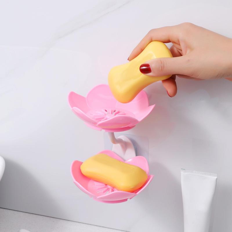 Wall Mounted Soap Dish, 1 Count Double Layer Lotus Flower Shaped Soap Bar Holder, Bathroom Soap Drain Storage Box, Bathroom Supplies