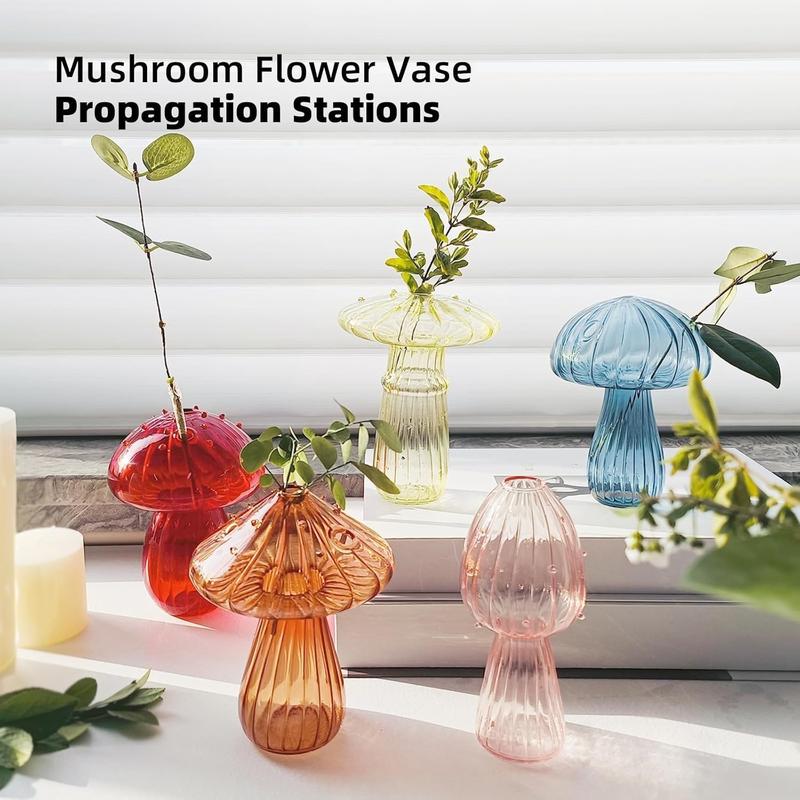 Mushroom Decor 5 count Mini Vase Propagation Station Planters for Indoor  Terrarium Flower Vase for Gifts Home Decor Small Vases Bud for Table Centerpiece