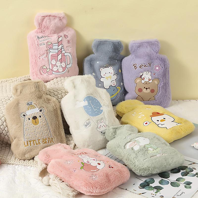 Cartoon Plush Rabbit Bear Hot Water Bottle Water Filling Velvet Small Portable Student Hand Warmer Cute Warm Water Bag