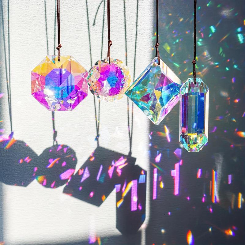 Artificial Crystal Hanging Suncatcher, 4 Counts Rainbow Prism Suncatcher Window Hanging Decor, Hanging Decorations for Home Decor, Gift for Girl