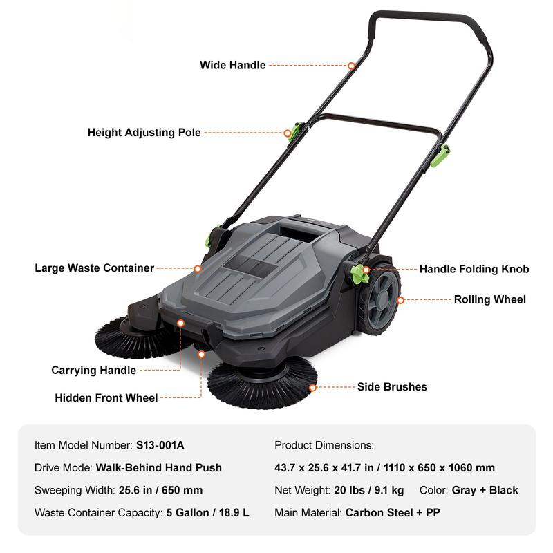 Walk-behind Hand Push Floor Sweeper, 25.6