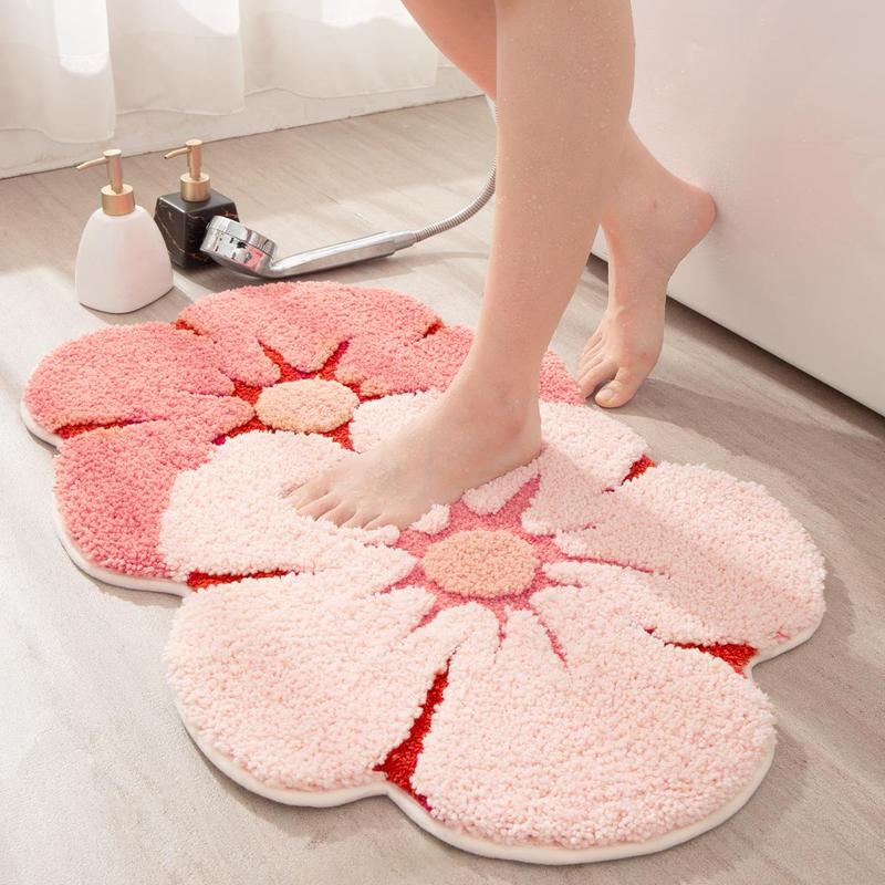 Flower Shaped Bathroom Mat, 1 Count Non-slip Soft Absorbent Bath Mat, Floor Mat for Bathroom Floor, Sink, Bathtub, Shower Room