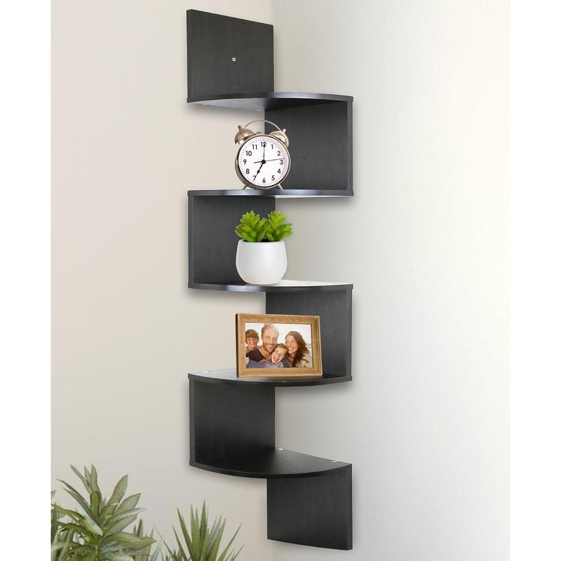 Corner Shelf, 5 Tier Shelves for Wall Storage, Easy-to-Assemble Floating Wall Mount Shelves for Offices, Bedrooms, Bathrooms, Kitchens, Living Rooms and Dorm Rooms, Espresso Finish