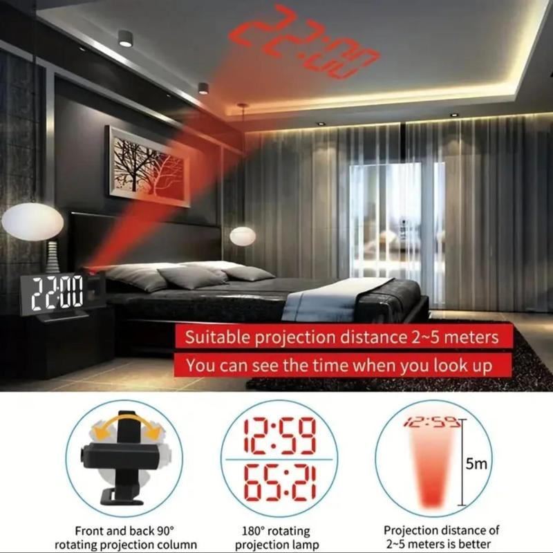 LED Projection Alarm Clock, 1 Count Multifunctional Digital Clock with USB Charging, Automatic Sensor Electronic Clock for Home Office Dormitory