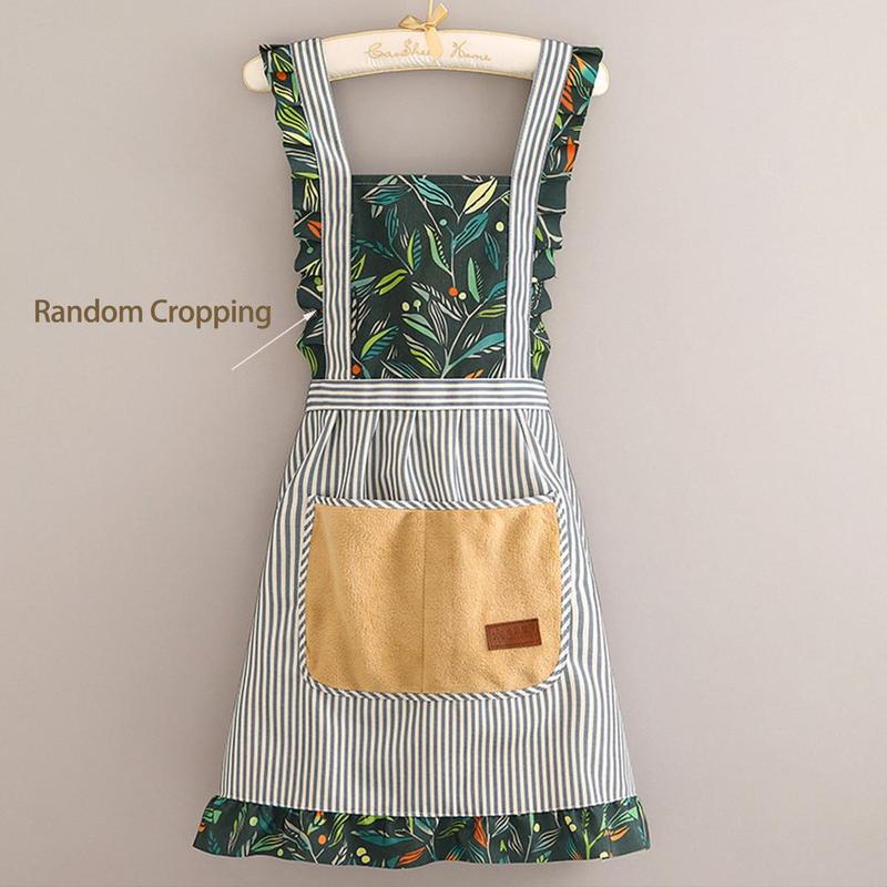 Striped & Plants Pattern Apron with Pocket 1Pc, Fashionable Anti-oil Stain Apron, Kitchen Workwear for Women & Girls, Home Care Supplies