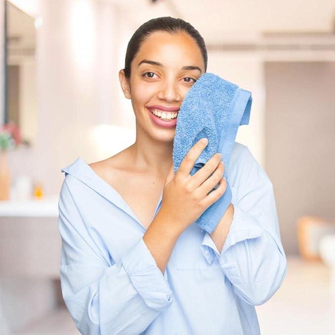 QUBA LINEN 100% Cotton - Wash Cloth Set - Pack of 24, Flannel Face Cloths, Highly Absorbent and Soft Feel Fingertip Towels (12x12 Pack of 24) Gift Bath