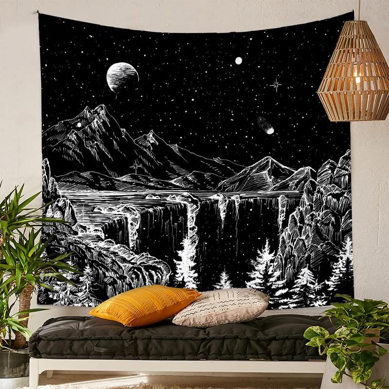 Starry Night Mountain Landscape Print Tapestry for Home Decor, 1 Count Wall Hanging Decor for Home Decor