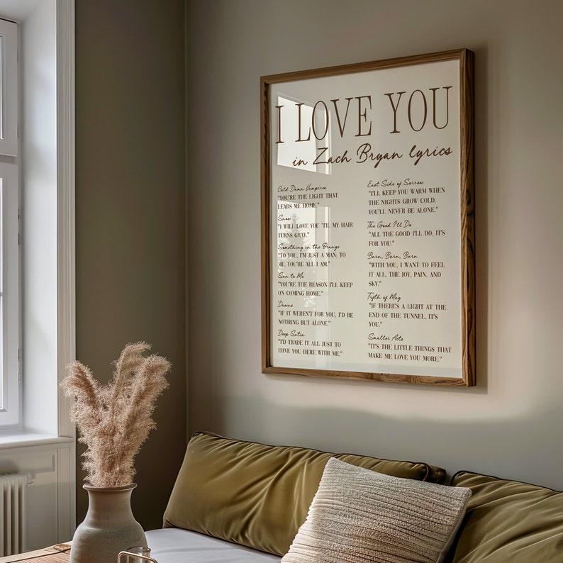 I love you Lyrics - ZB Art Print, Preppy wall art, Coastal Cowgirl, Romantic Print, College Apartment Home Decor