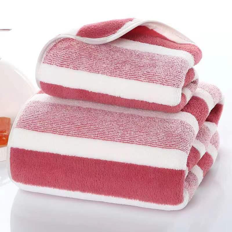 Stripe Pattern Bath Towel, 2 Counts Lightweight Water Absorbent Towel, Soft Towel for Gym, Beach, Outdoor, Vacation, Fitness & Yoga