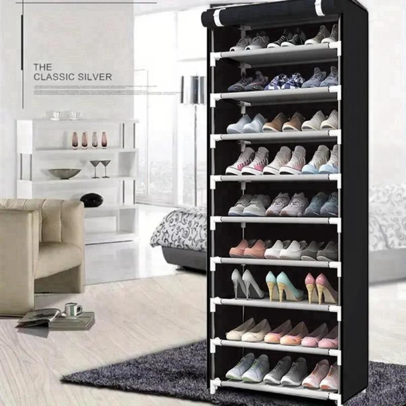 Non-woven Multi-layer Steel Tube Shoe Cabinet Shoe Rack Zipperless Dustproof Family Multi-functional Shoe Rack, for Family Room Decorative Organiser