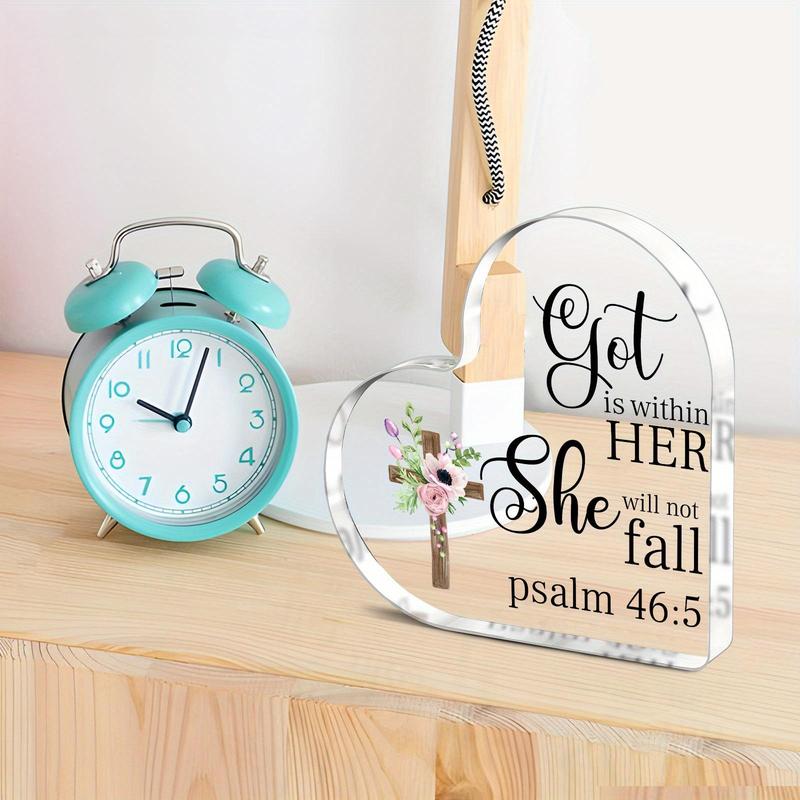 Acrylic Plaque, 1 Count Flower & Letter Pattern Christian Gift, She Will Not Fall God Psalm Scripture Table Plaque, Religious Gift for Friend Bestie